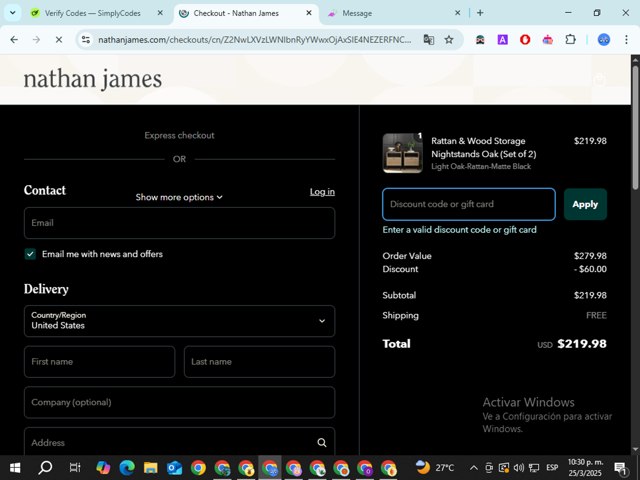Nathan James checkout page showing Nathan James discount code box | Screenshot taken by SimplyCodes community member on Mar 26, 2025