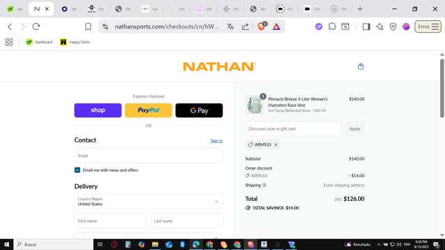 Nathan Sports checkout page showing Nathan Sports discount code box | Screenshot taken by SimplyCodes community member on Sep 14, 2025