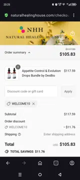 WELCOME10 coupon verification screenshot