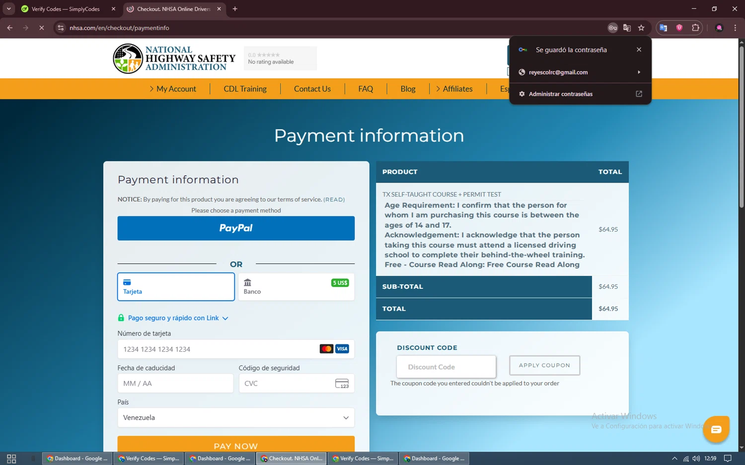 National Highway Safety Administration discount code screenshot showing code ADTX01 applied at National Highway Safety Administration checkout page. Uploaded by SimplyCodes community member RE_GO_ on Oct 22, 2025
