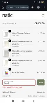 Tablet coupon verification screenshot