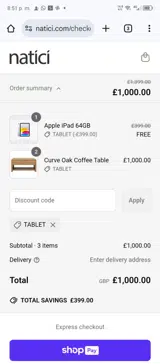 TABLET coupon verification screenshot