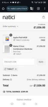 TABLET coupon verification screenshot