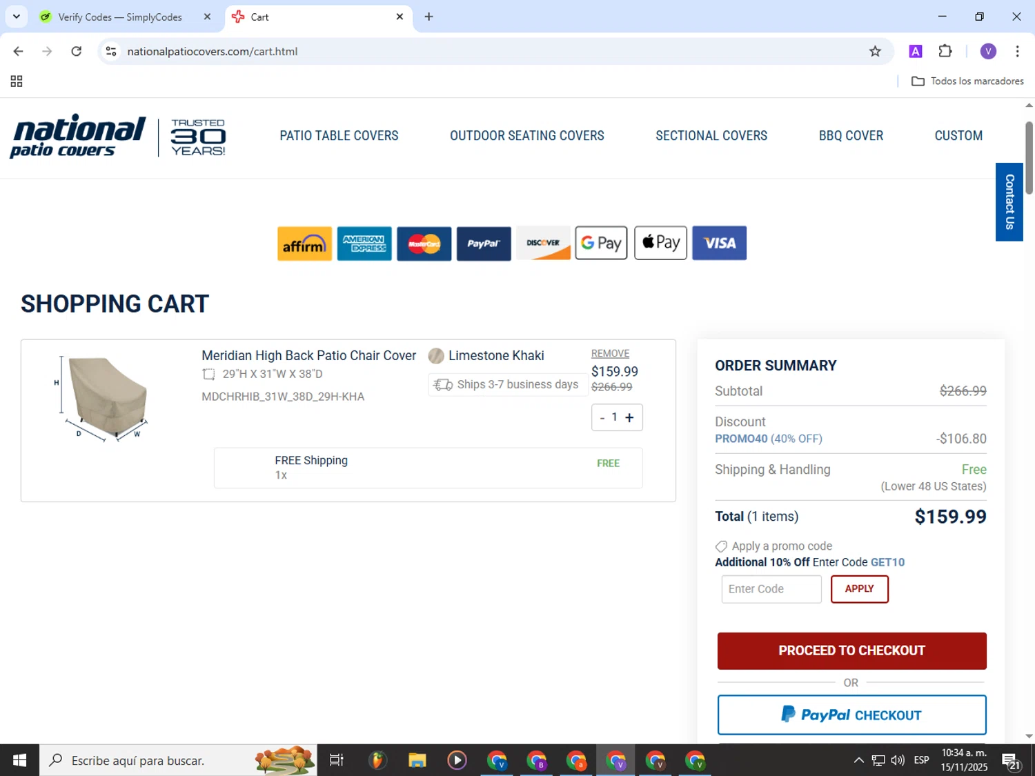 National Covers coupon code screenshot showing code JANE10 applied at National Covers checkout page. Uploaded by SimplyCodes community member Gianpiero on Nov 15, 2025