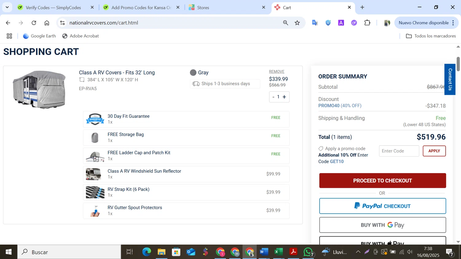 National Covers coupon code screenshot showing code COVER4ME applied at National Covers checkout page. Uploaded by SimplyCodes community member NobleMonarch5837 on Aug 16, 2025