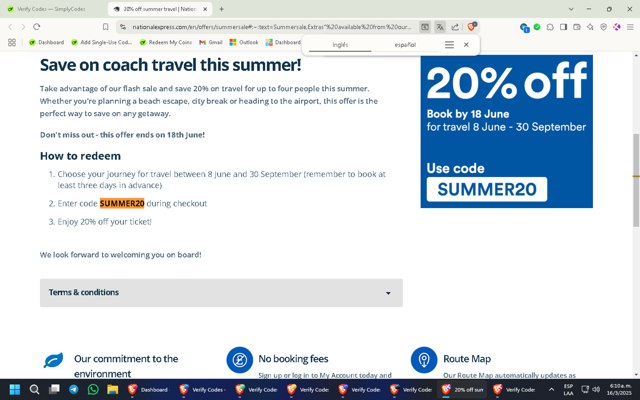 National Express checkout page showing National Express discount code box | Screenshot taken by SimplyCodes community member on Mar 16, 2025