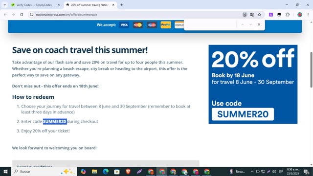 National Express checkout page showing National Express discount code box | Screenshot taken by SimplyCodes community member on Mar 23, 2025