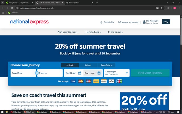 National Express checkout page showing National Express discount code box | Screenshot taken by SimplyCodes community member on Apr 2, 2025