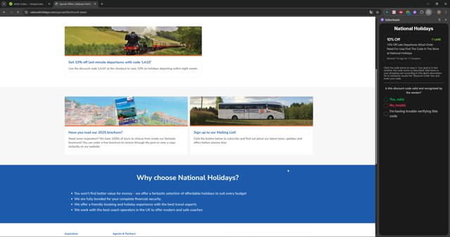 National Holidays checkout page showing National Holidays discount code box | Screenshot taken by SimplyCodes community member on Aug 16, 2025