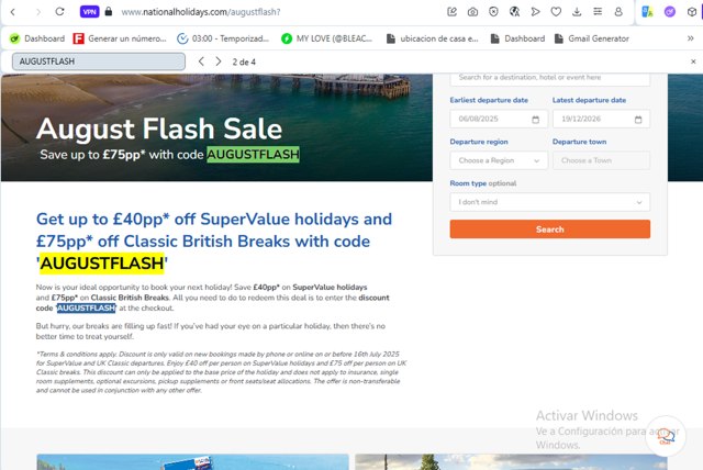 National Holidays checkout page showing National Holidays discount code box | Screenshot taken by SimplyCodes community member on Aug 5, 2025