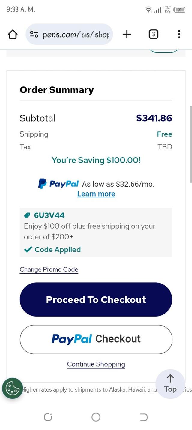 National Pen checkout page showing National Pen discount code box | Screenshot taken by SimplyCodes community member on Aug 28, 2025