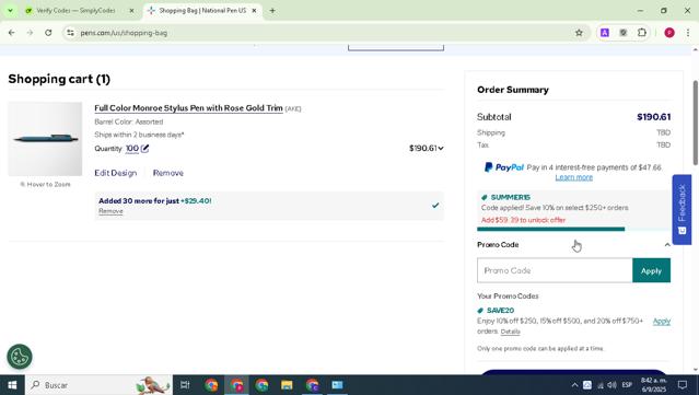 National Pen checkout page showing National Pen discount code box | Screenshot taken by SimplyCodes community member on Sep 6, 2025