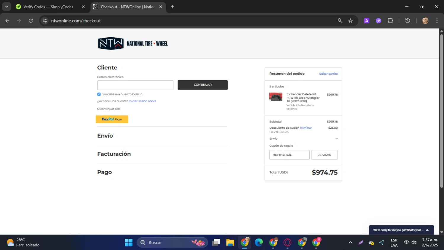 National Tire & Wheel checkout page showing National Tire & Wheel promo code box | Screenshot taken by SimplyCodes community member on Jun 2, 2025