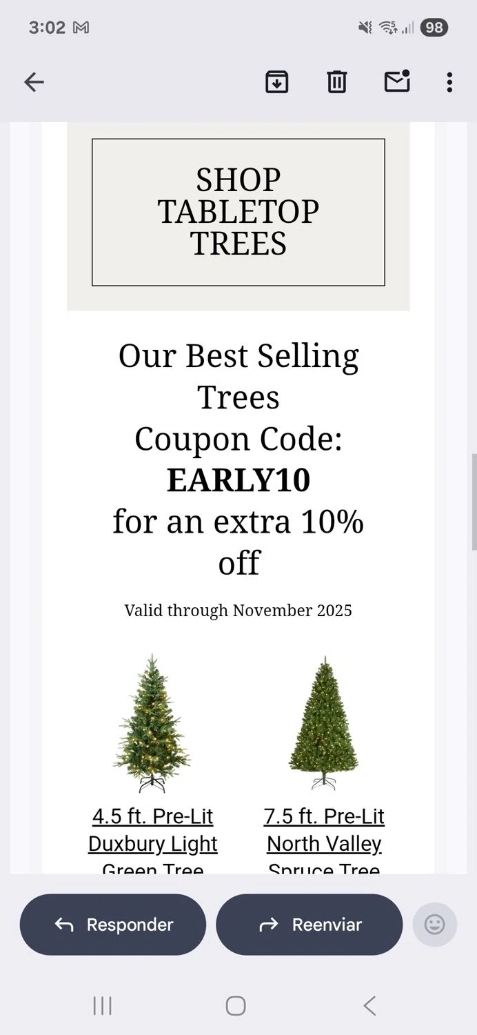 National Tree Company discount code screenshot showing code EARLY10 applied at National Tree Company checkout page. Uploaded by SimplyCodes community member valeriaantonieta on Nov 21, 2025