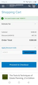 HON15 coupon verification screenshot