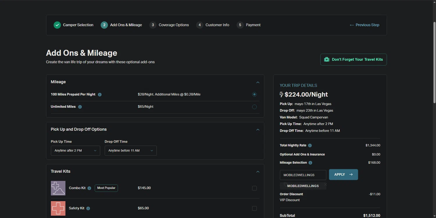 Native Campervans promo code screenshot showing code MOBILEDWELLINGS applied at Native Campervans checkout page. Uploaded by SimplyCodes community member POWERRANGERRED on May 10, 2025