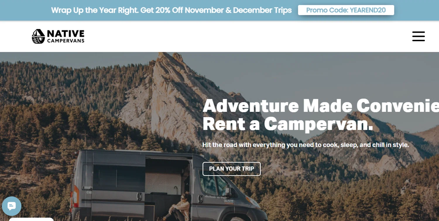 Native Campervans promo code screenshot showing code YEAREND20 applied at Native Campervans checkout page. Uploaded by SimplyCodes community member juanisaac on Oct 20, 2025