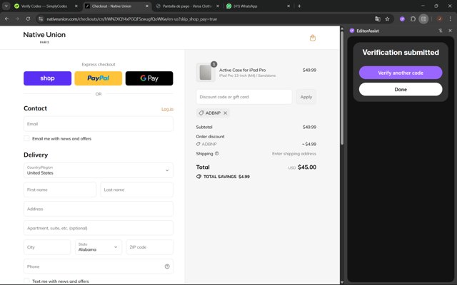 Native Union checkout page showing Native Union discount code box | Screenshot taken by SimplyCodes community member on Sep 3, 2025