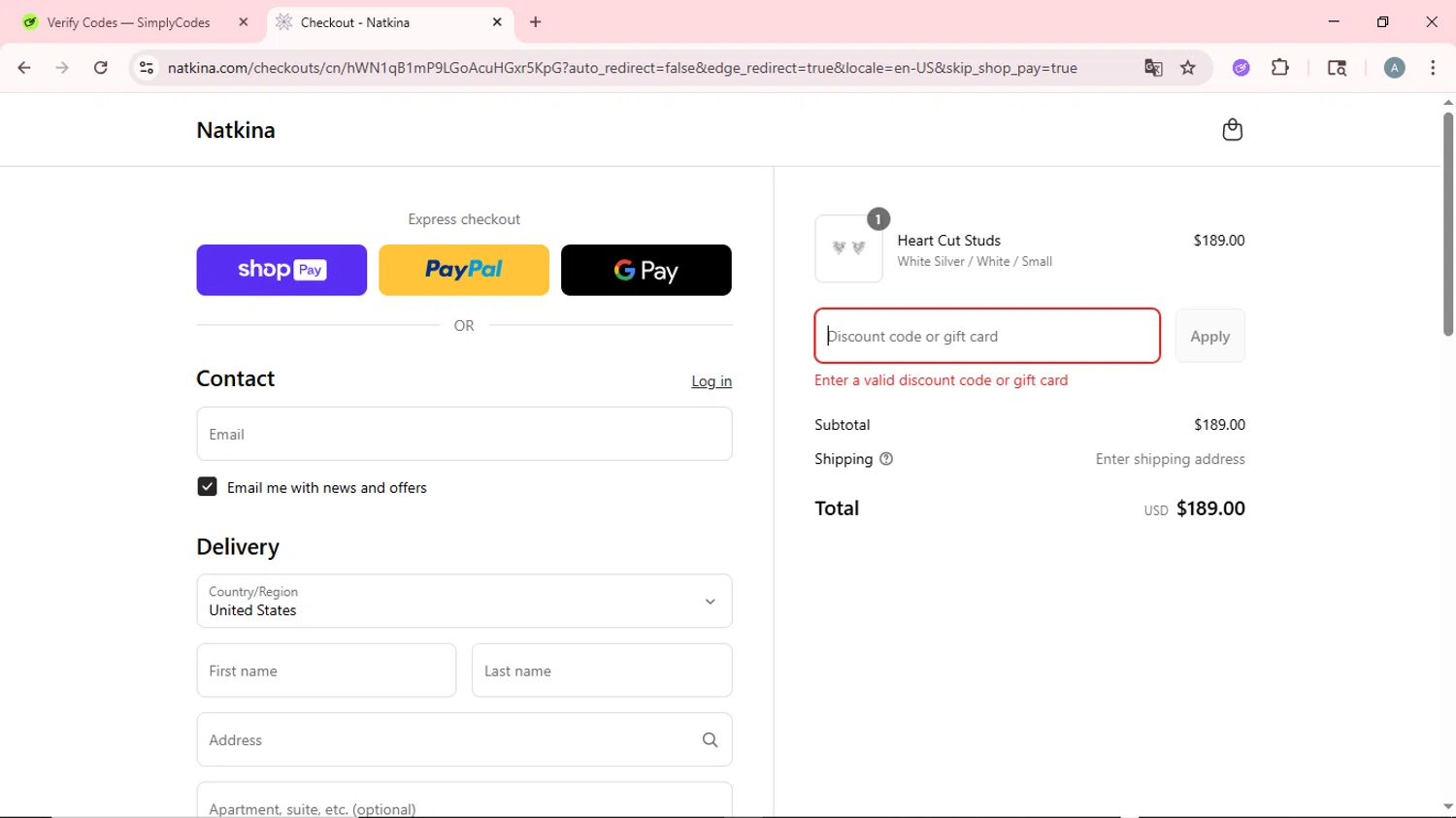 Natkina promo code screenshot showing code MUSE24 applied at Natkina checkout page. Uploaded by SimplyCodes community member CrownSpotter6947 on Aug 15, 2025
