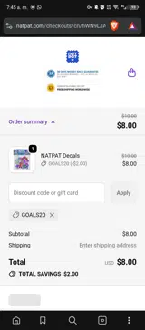 GOALS20 coupon verification screenshot