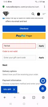 TikToK coupon verification screenshot