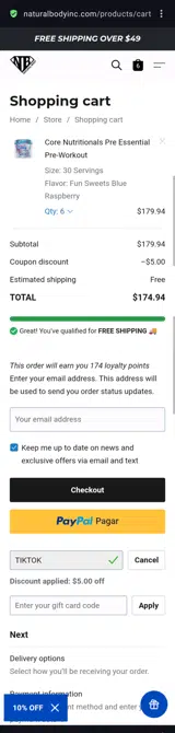 Tiktok coupon verification screenshot