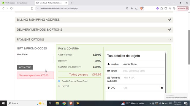 Natural Collection checkout page showing Natural Collection promo code box | Screenshot taken by SimplyCodes community member on Jun 20, 2025