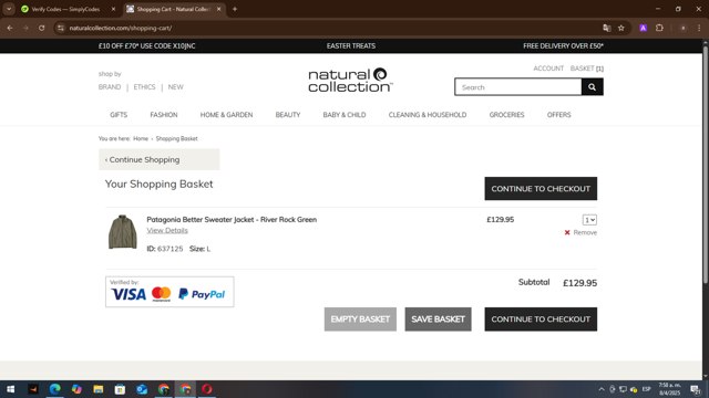Natural Collection checkout page showing Natural Collection promo code box | Screenshot taken by SimplyCodes community member on Apr 8, 2025