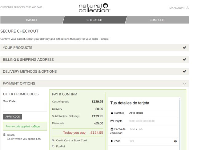 Natural Collection checkout page showing Natural Collection promo code box | Screenshot taken by SimplyCodes community member on Apr 14, 2025