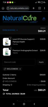 Natural Cure Labs coupon verification screenshot