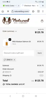Natural Dog Company coupon verification screenshot