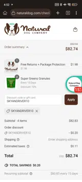 Natural Dog Company coupon verification screenshot
