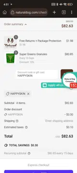 Natural Dog Company coupon verification screenshot