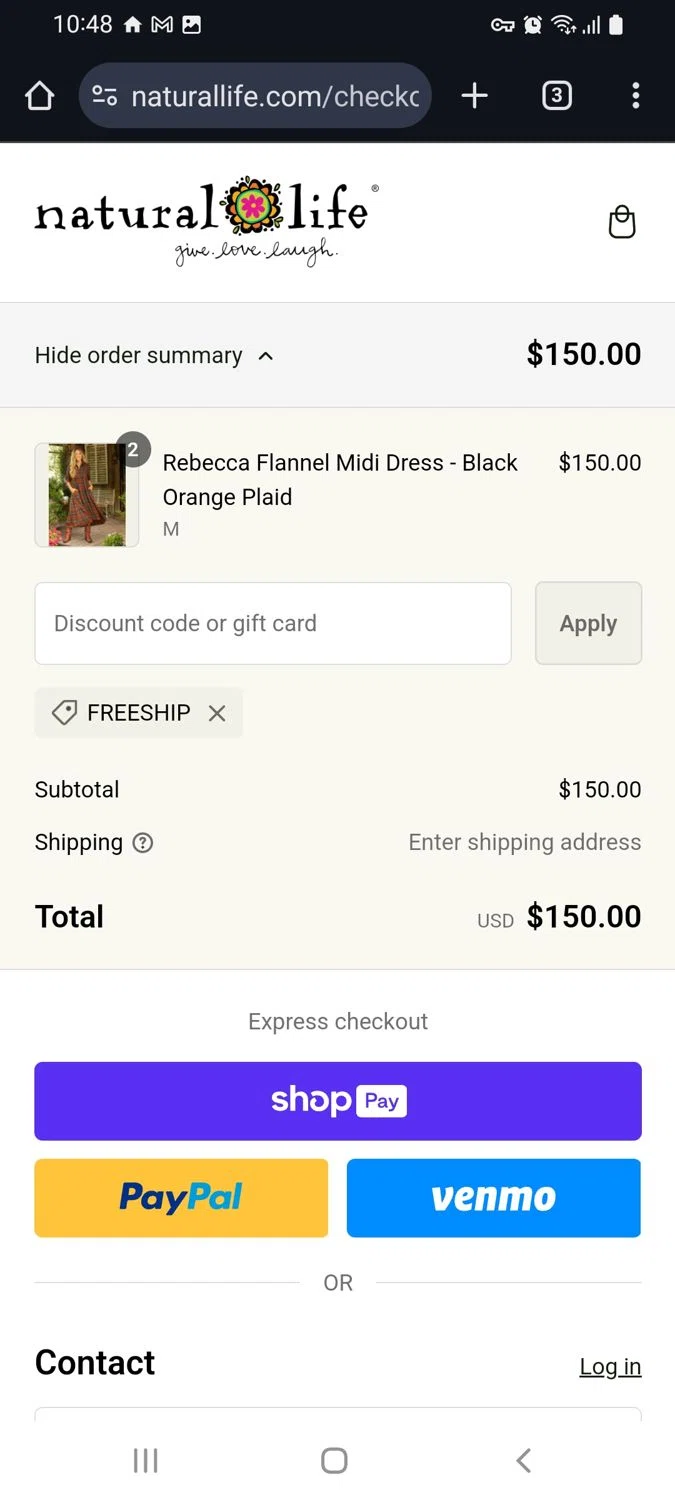 where to use Natural Life promo code box