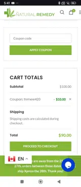 The Natural Remedy coupon verification screenshot