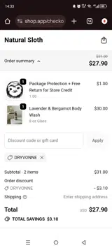 Dryvonne coupon verification screenshot