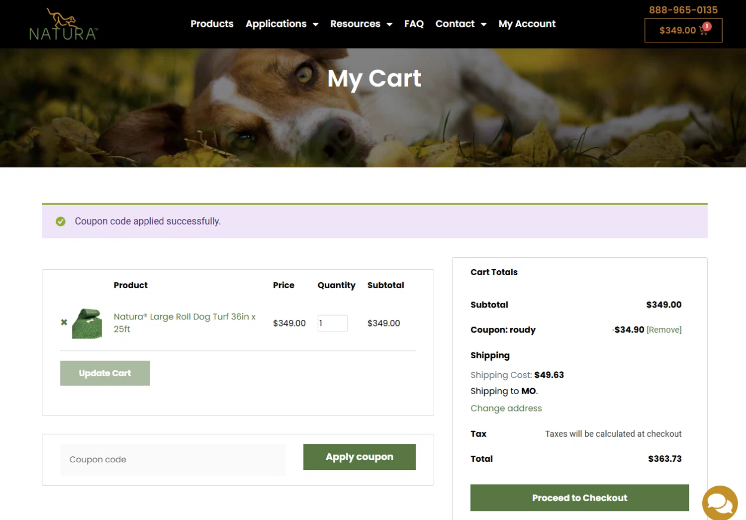 Natura-turf promo code screenshot showing code ROUDY applied at Natura-turf checkout page. Uploaded by SimplyCodes community member TokenNavigator6891 on Feb 18, 2025