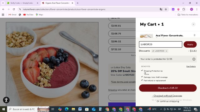 Nature's Flavors checkout page showing Nature's Flavors coupon code box | Screenshot taken by SimplyCodes community member on Aug 29, 2025