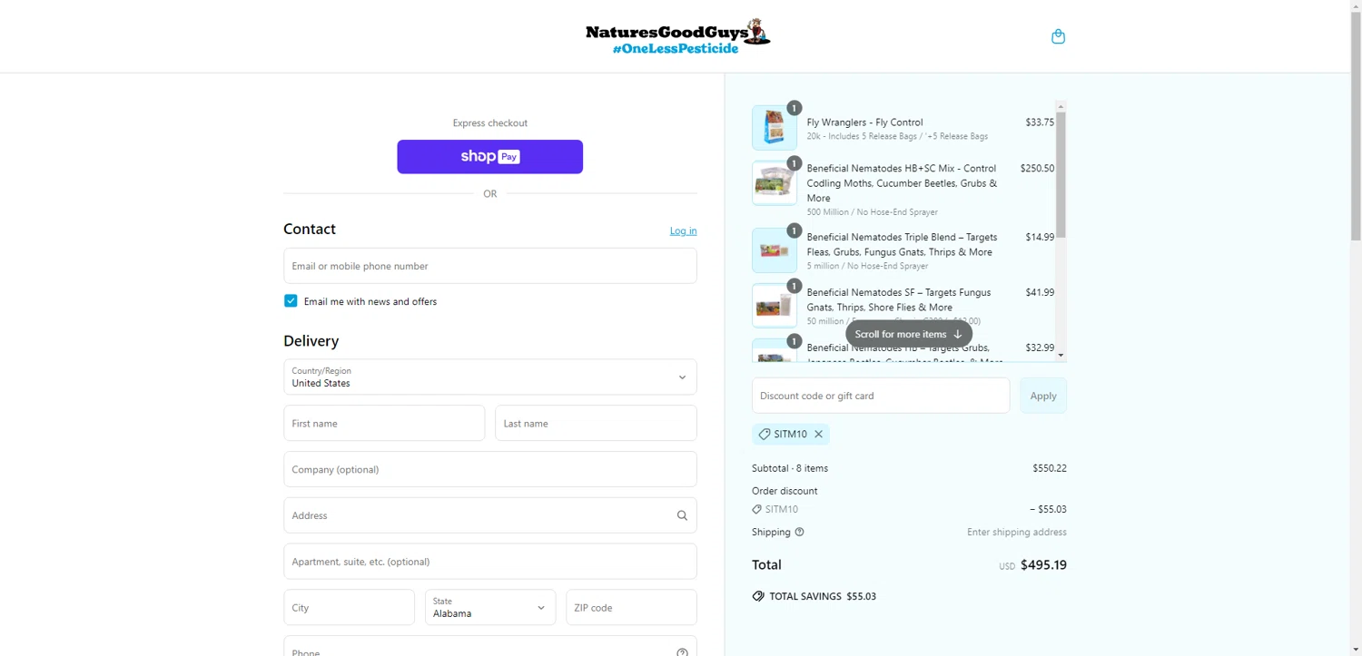 Natures Good Guys discount code screenshot showing code SITM10 applied at Natures Good Guys checkout page. Uploaded by SimplyCodes community member ValueWarden2887 on Jun 15, 2025