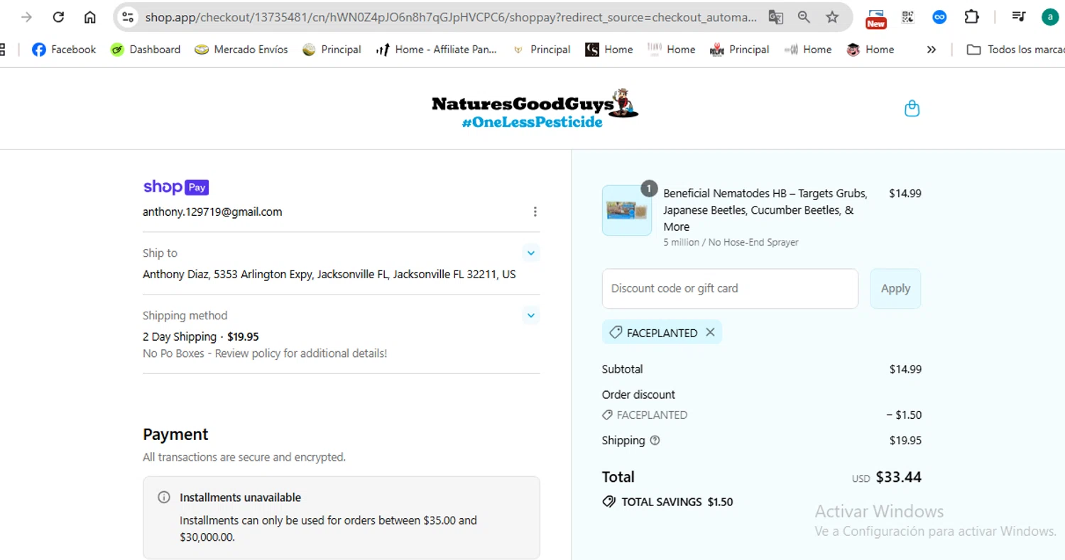 Natures Good Guys discount code screenshot showing code faceplanted applied at Natures Good Guys checkout page. Uploaded by SimplyCodes community member anthonydiaz1 on Jul 13, 2025