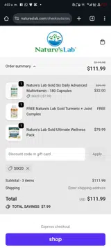 SIX20 coupon verification screenshot