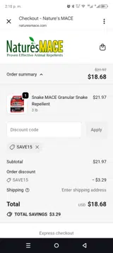 SAVE15 coupon verification screenshot