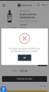 Nature's Oil coupon verification screenshot