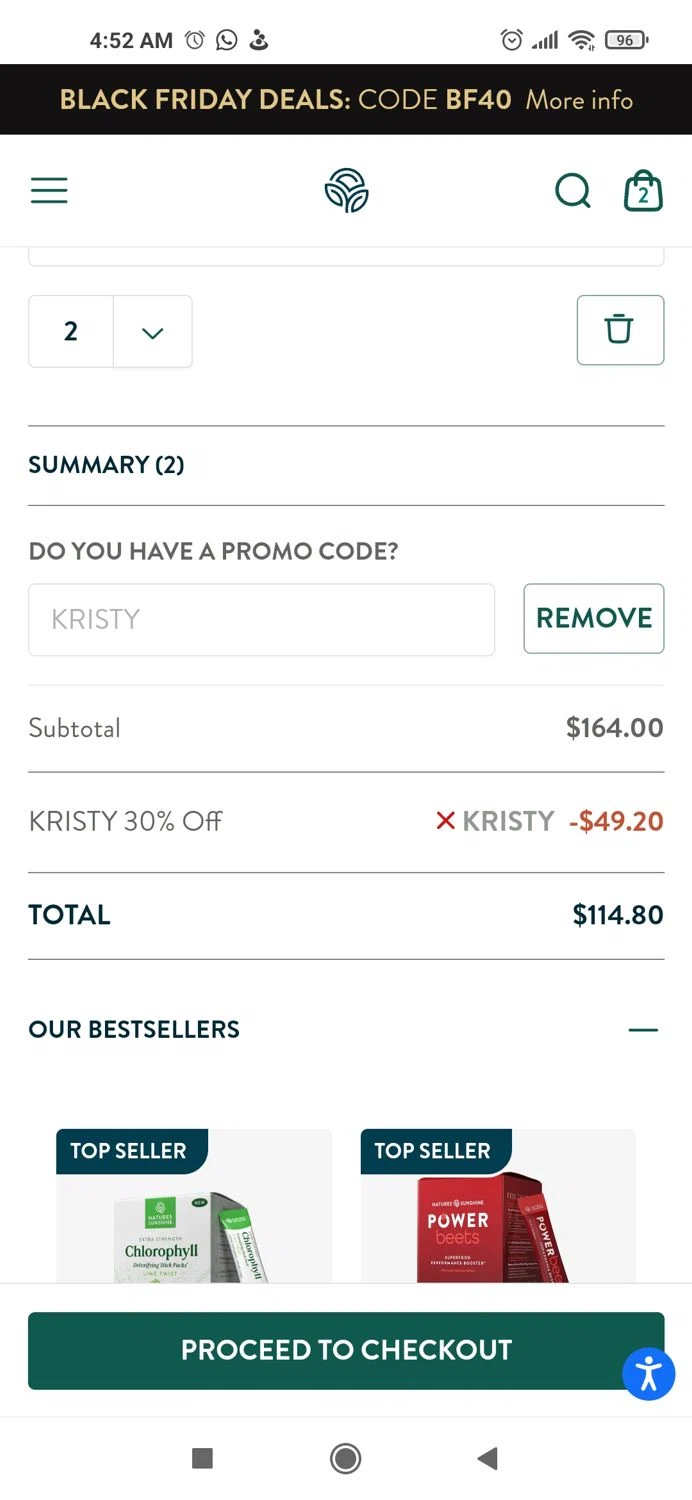 where to use Nature's Sunshine promo code box