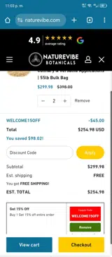 WELCOME15OFF coupon verification screenshot