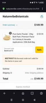 Beetroot10 coupon verification screenshot