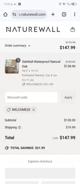 WELCOME20 coupon verification screenshot