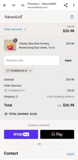 COMEBACK10 coupon verification screenshot