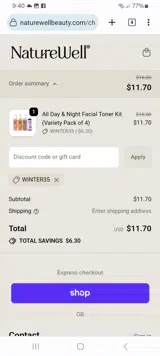 WINTER35 coupon verification screenshot