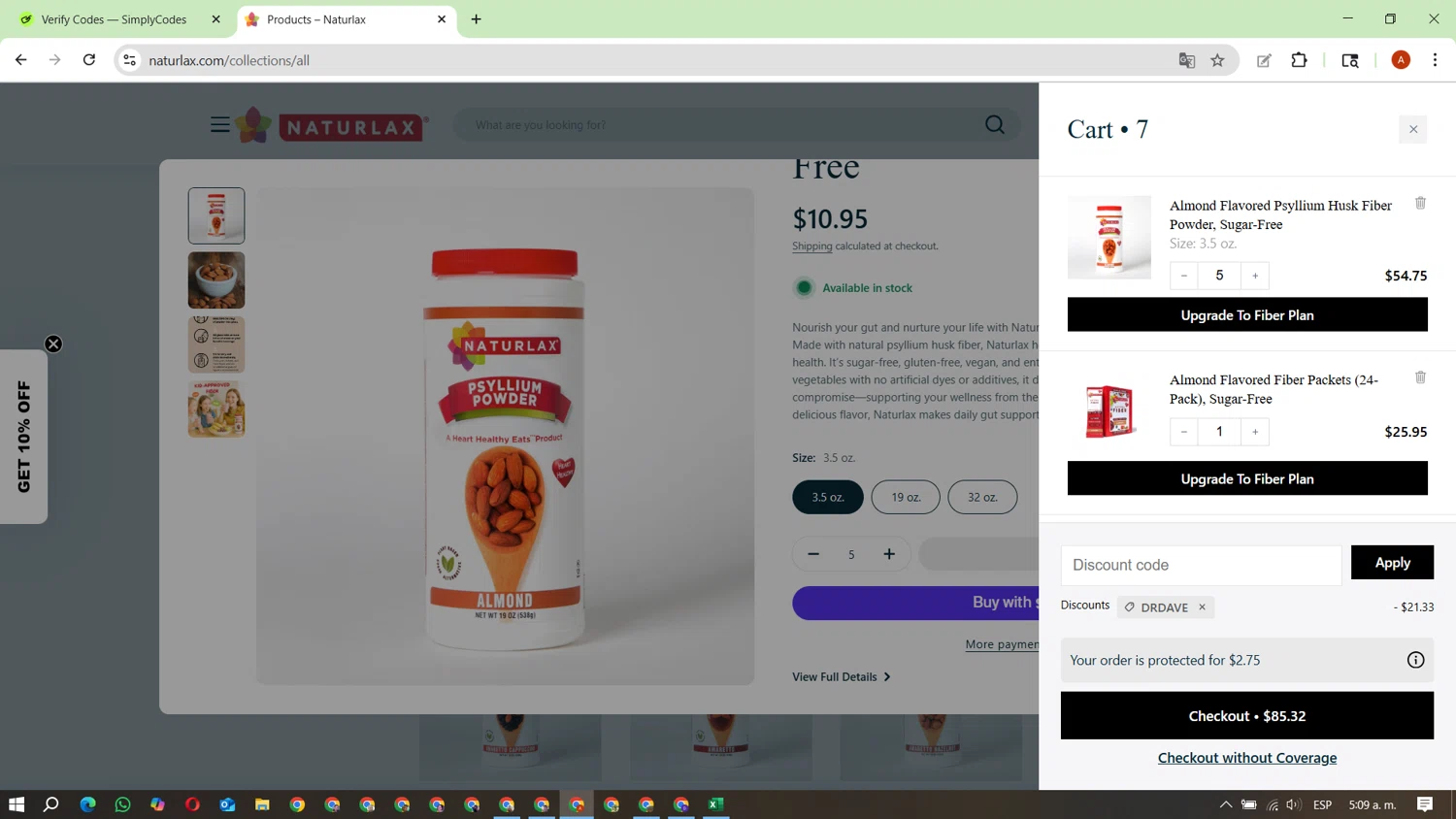 Naturlax discount code screenshot showing code DRDAVE applied at Naturlax checkout page. Uploaded by SimplyCodes community member FundoKadmiel on Sep 12, 2025